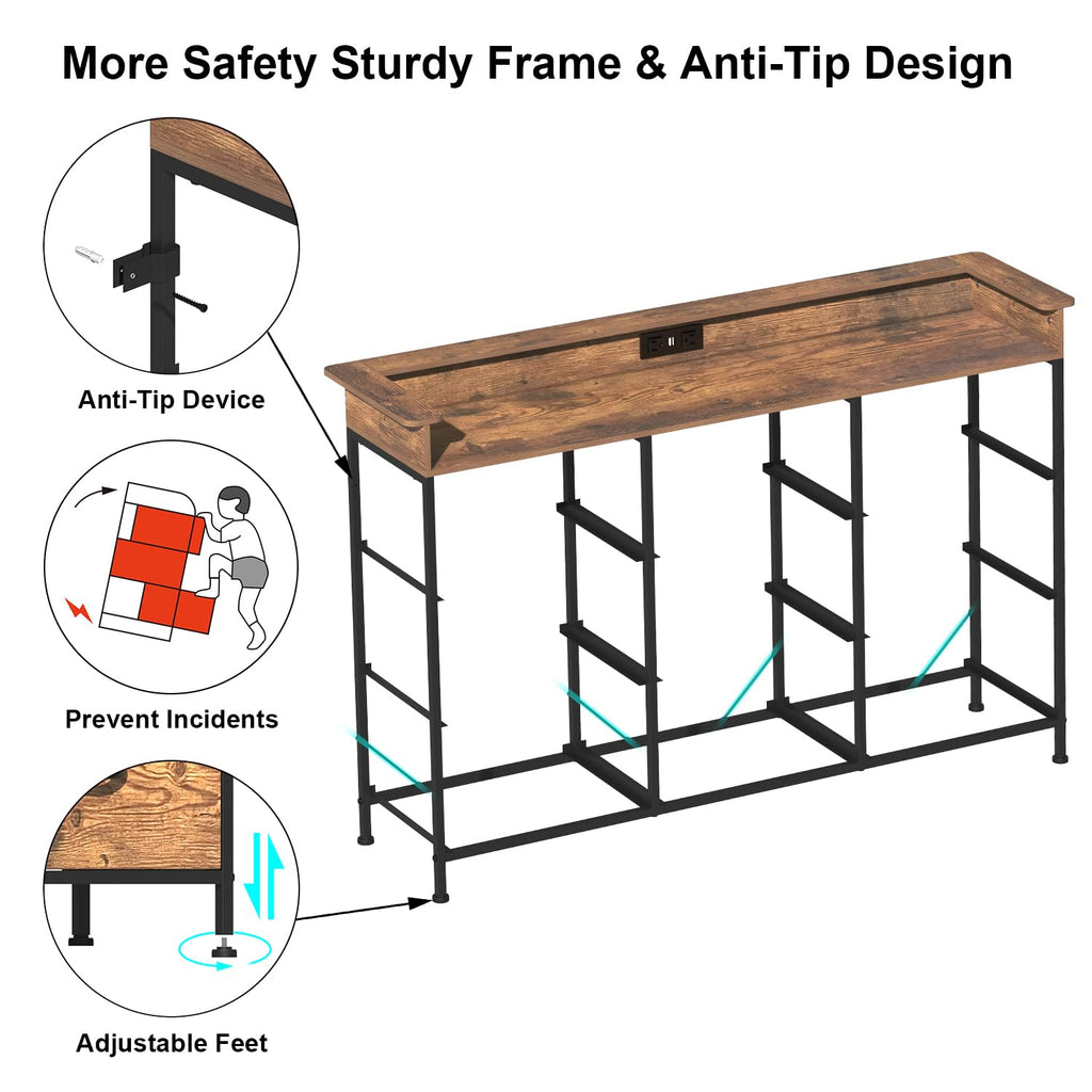 Industrial Dresser with Charging Station and LED Light Fabric Storage Dresser with 9 Fabric Drawers Chest of Drawers
