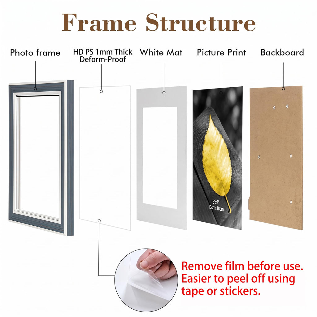 4x6 Picture Frame Set of 6, Rustic Farmhouse Photo Frame, Display 3.5x5 with Mat or 4x6 Without Mat for Decorative on