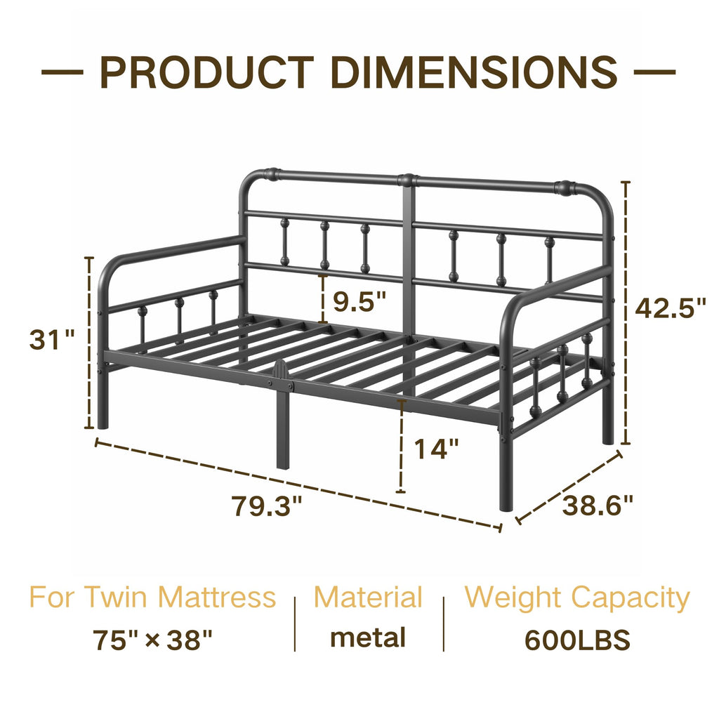 Metal Exquisite Twin Daybed Frame with Non‐Slip Retainer Clips
