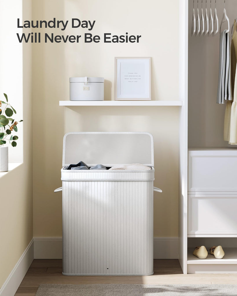 Bamboo Laundry Hamper with Lid, 39.6-Gallons, with Handles