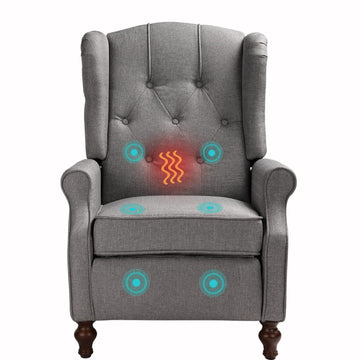 Wingback Recliner Chair with Massage and Heat- Accent Chair Push Back Chair Bedroom, Tufted Comfy Reclining Arm Chair