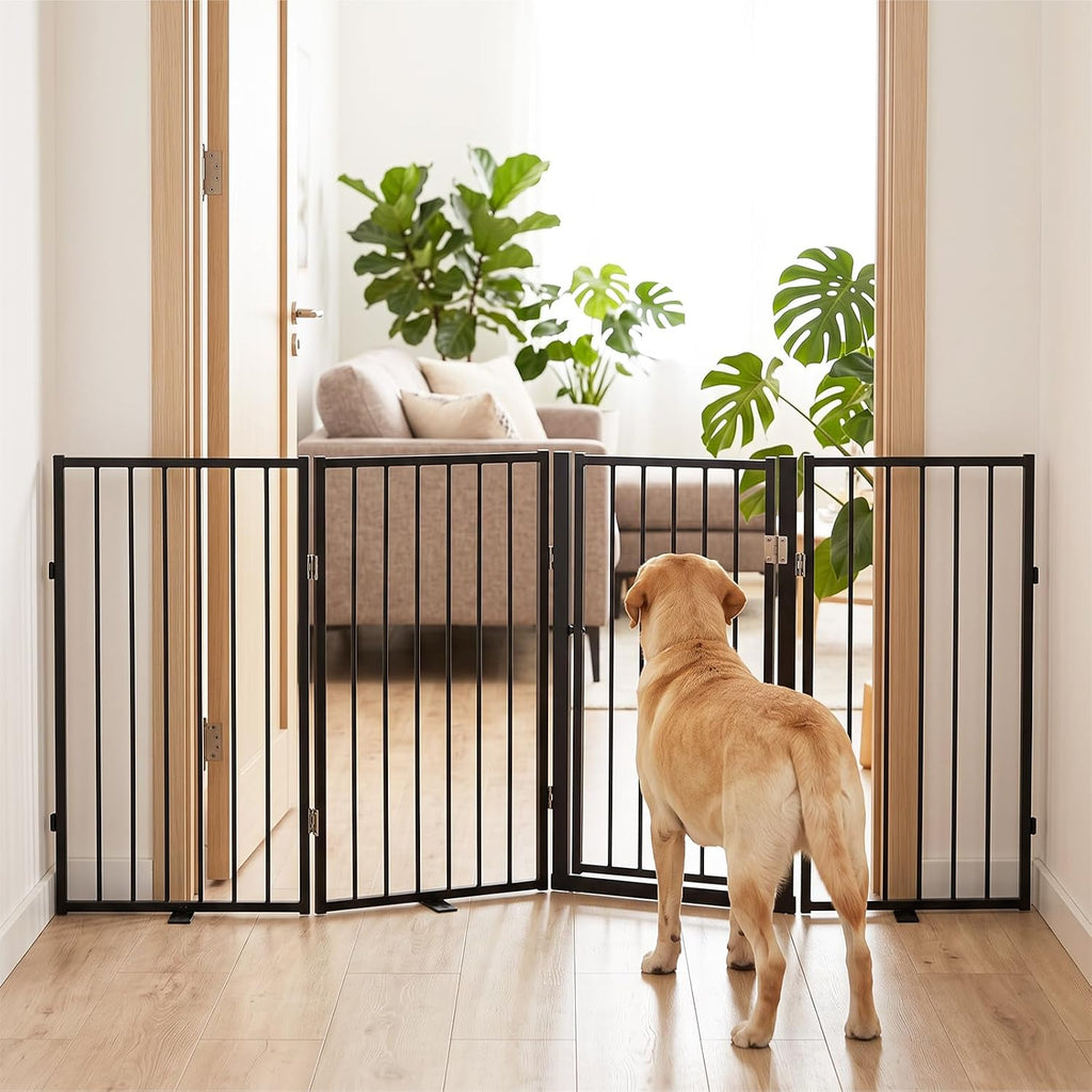 4 Panels Freestanding Dog Gate, 32'' Tall Metal Pet Fence - Black