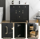 16-Inch Modern Bathroom Vanity with Sink – Compact Freestanding Storage Cabinet with Adjustable Shelf, Black