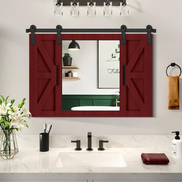 Farmhouse Barn Door Mirror - 37" x 26" Wall Mirror Rustic Espresso