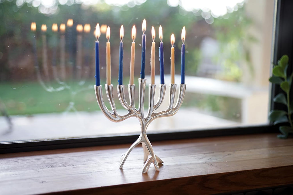 Modern Tree of Life Hanukkah - Contemporary Aluminum Design - Three Fits Standard Hanukkah Candles (7 Inch)