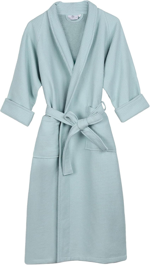 Waffle Weave Cotton Unisex Bathrobe with Belt, Soft and Absorbent Robe for Men and Women Bath Essentials Robes