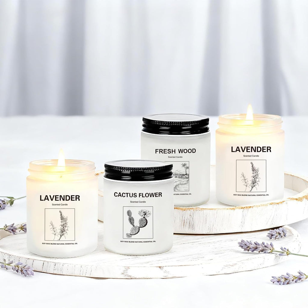 Scented Candles,4 Pack Soy Candle Gift Set with 4 Fragrance Scents,Aromatherapy Lavender Floral & Wood Candles - Set of 4