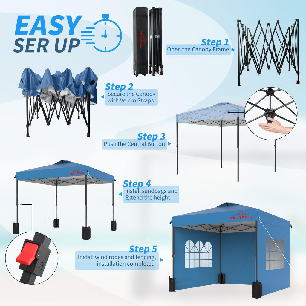 10x10 Pop Up Canopy Tent with 3 Sidewalls, Light Blue