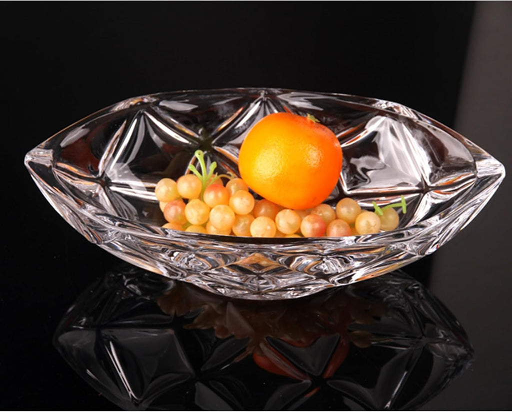 Crystal Bowl, Salad Bowl, Oval Serving Bowls Clear Crystal Glass Decorative, Fruit Plate with Cut Pattern, Table