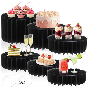6Pcs Buffet Risers, Food Risers for Table, Foldable Cake Display Stands, Tall Cardboard Cupcakes Stand for Show