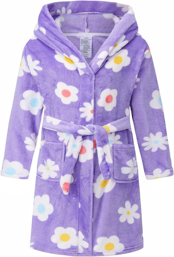 Girls Fleece Hooded Robe Warm Sleepwear for Toddler Kids Soft Fuzzy Bathrobe Gifts