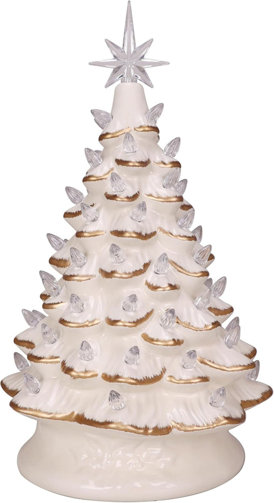 Ceramic Christmas Tree, 14.25in, Light Up Ivory