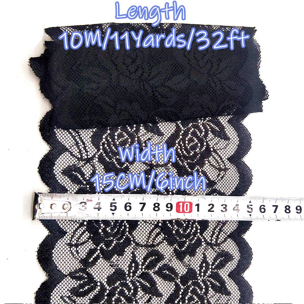 11 Yards Width 6inch Rose Embroidered Lace Ribbon Stretch Lace Trim Fabric for DIY Sewing Crafts Garment