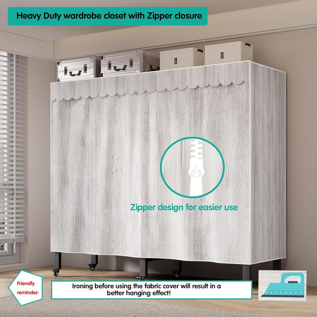 Heavy Duty Portable Closet with Cover Foldable Covered Clothes Rack for Hanging Clothes Armoire Wardrobe Closet