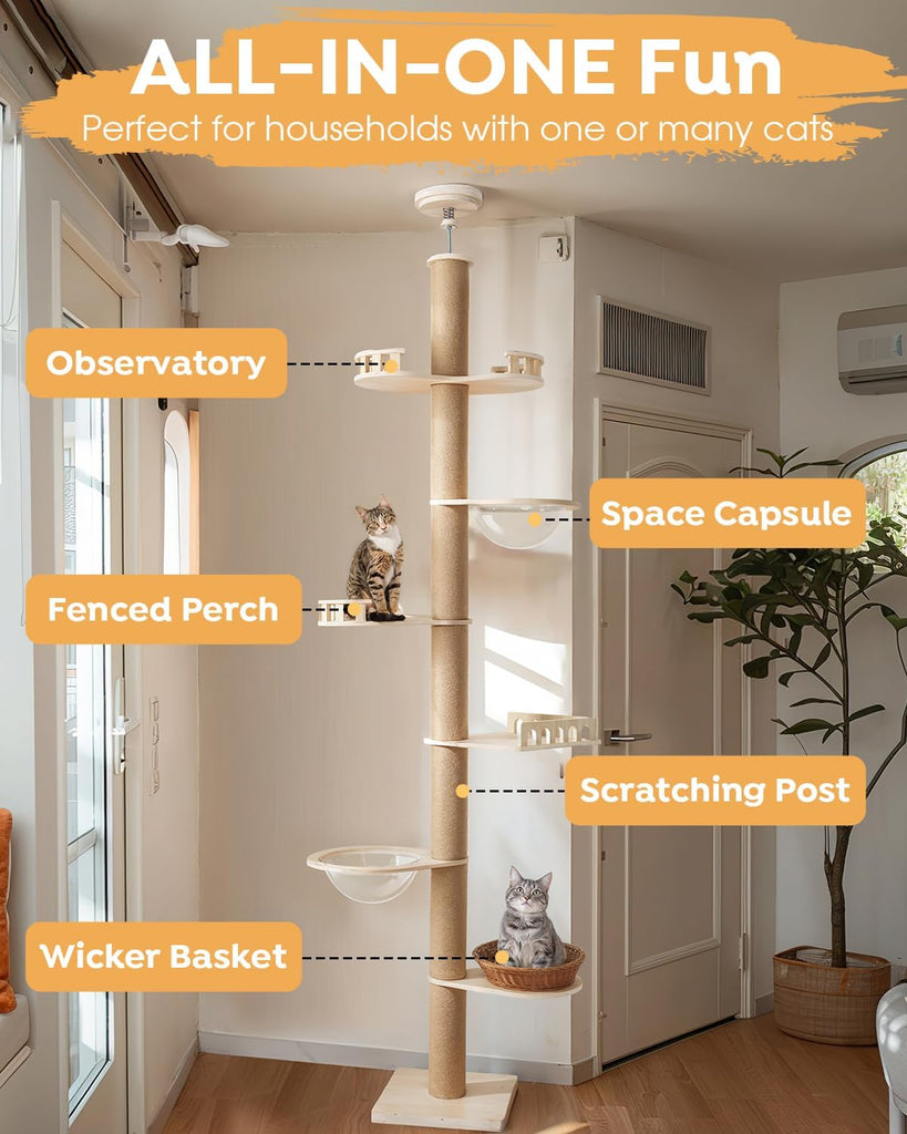 Floor to Ceiling Cat Tree, 102-122" Adjustable Tall Tension Cat Tower