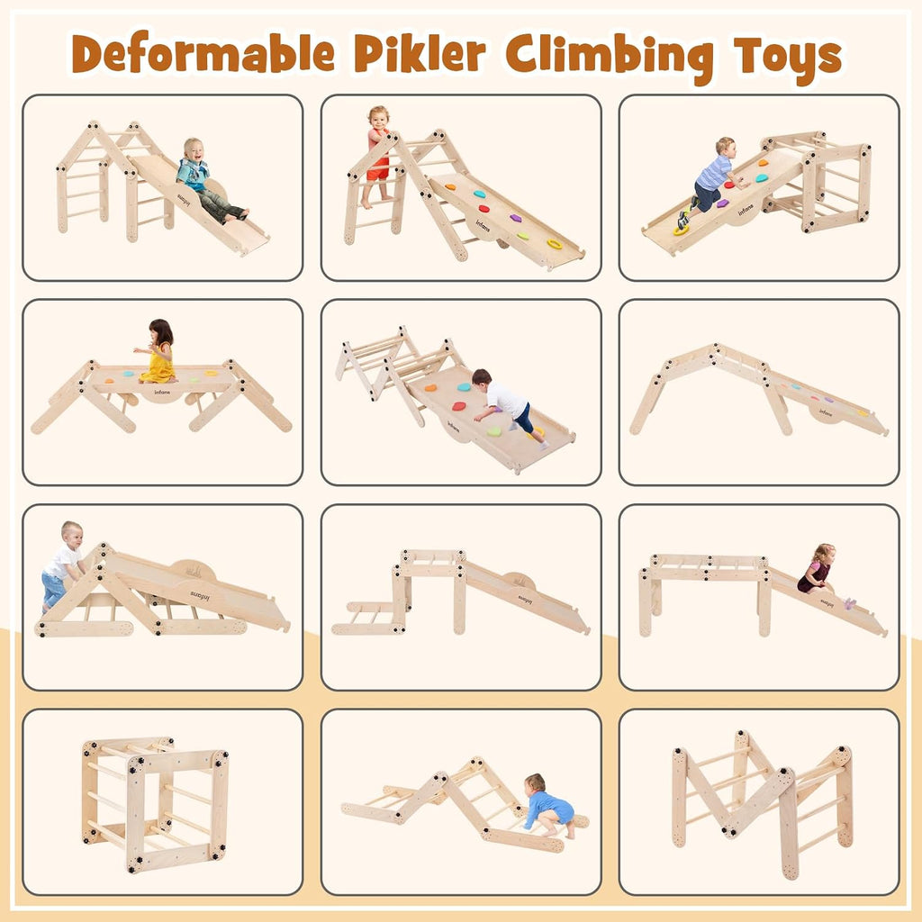 12 in 1 Climbing Toys for Toddlers, Upgrade Wooden Montessori Foldable Triangle Climber Set with Reversible Ramp