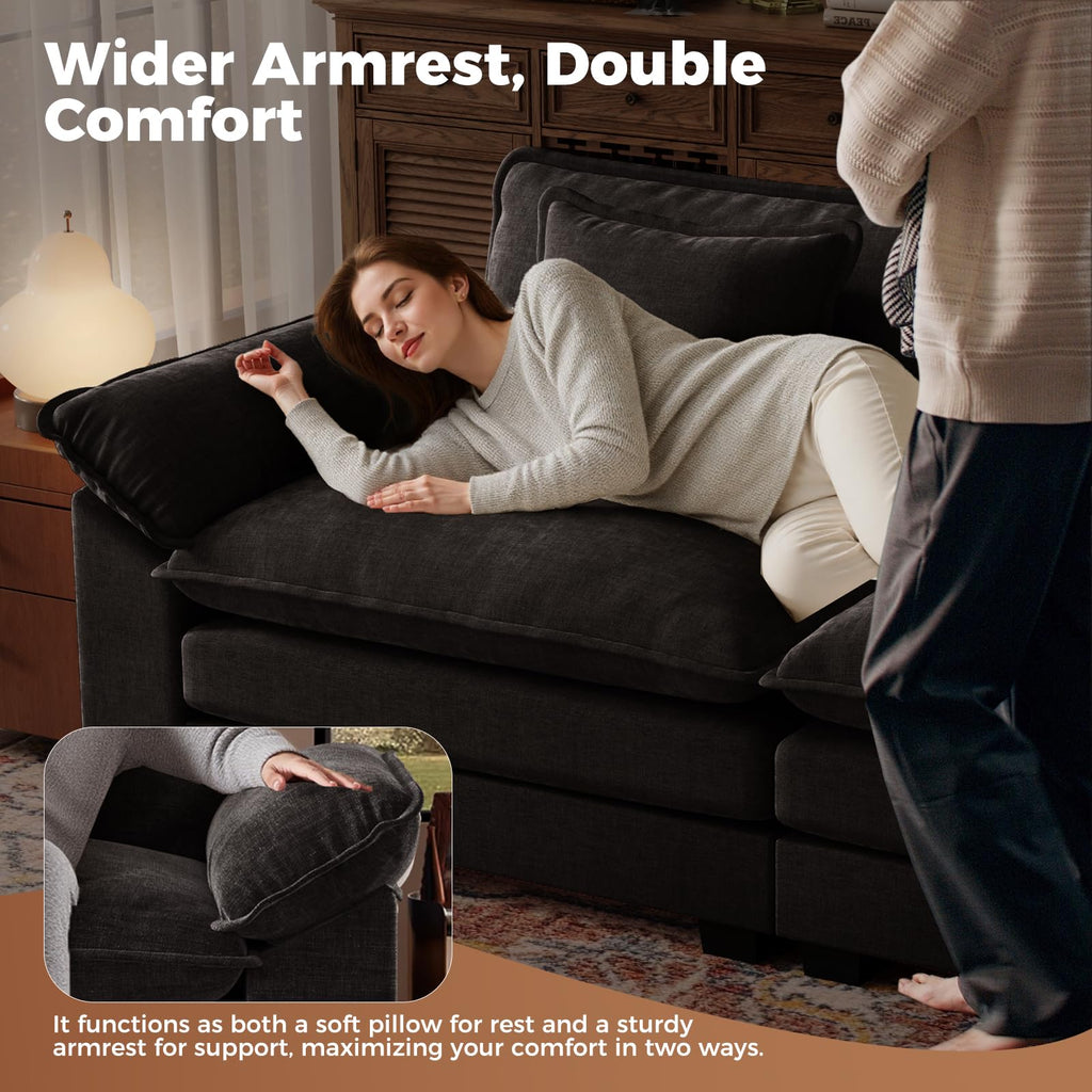 117" Oversized V-Shaped Modular Sectional Cloud Couch with Corner, Comfy 6-Seat Sofa w/Ottoman, Chenille Deep Seat