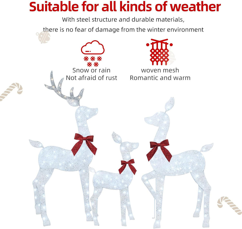 4 FT Christmas Decorations Outdoor Lighted Reindeer - 3-Piece 2D Deer Family Set with 145 Warm White LED Lights