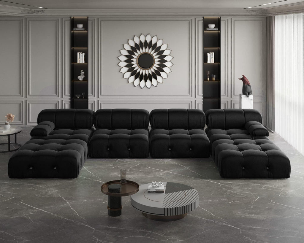138" Modular Sectional Couch, U-Shaped Minimalist Velvet Sofas with Chaise Ottomans, Convertible Modern Deep 6-Seat