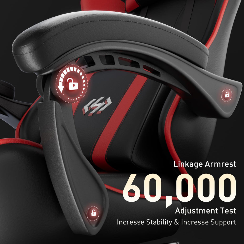Gaming Chair with Footrest, Lumbar Support & Headrest, Black&Red