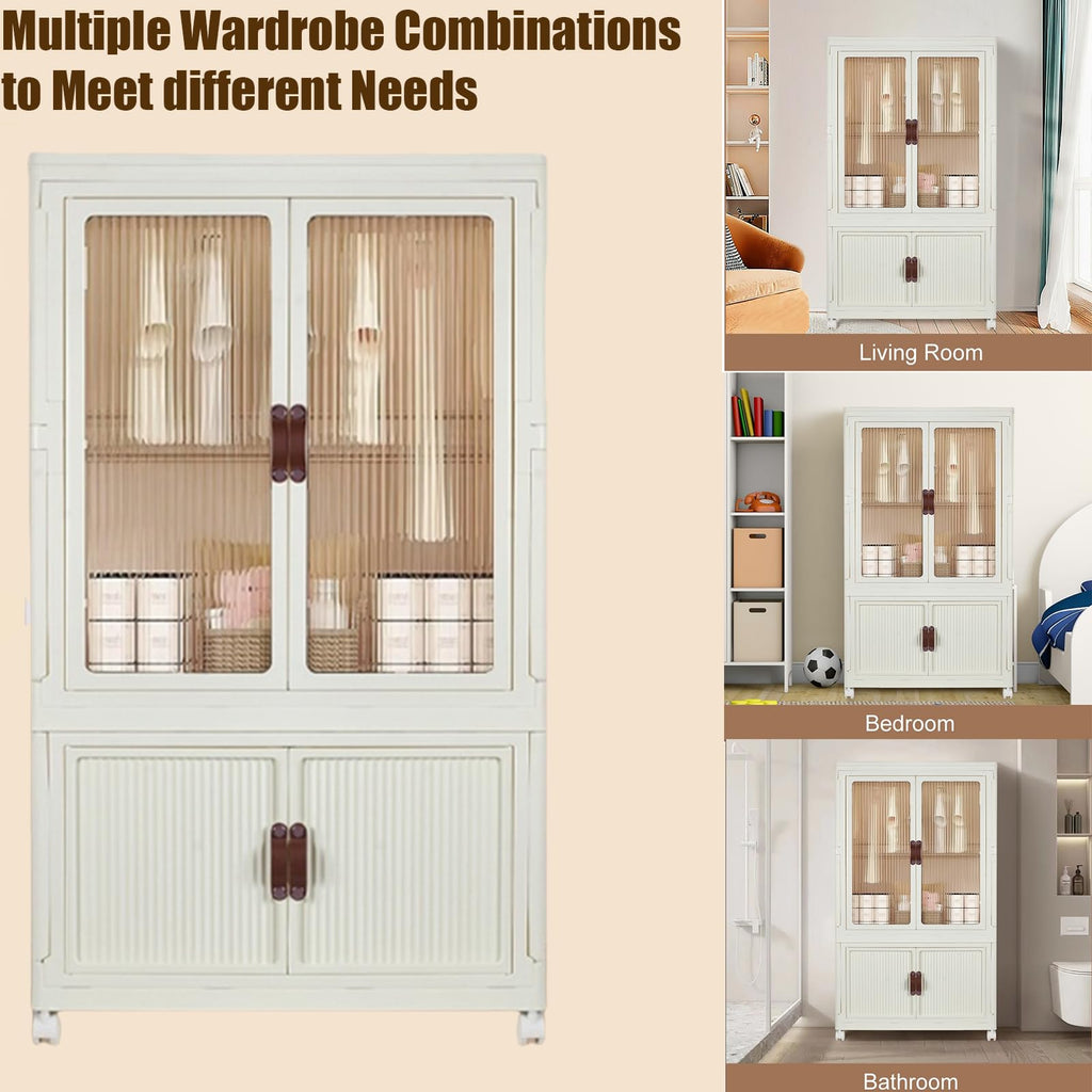 Portable Wardrobe Closet Storage Organizer for Clothes, Folding Storage Bins with Lid, Stackable Storage Box with