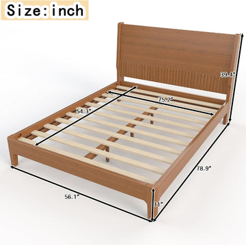 Full Size Bed Frame with Headboard, Solid Bamboo Platform Bed Frame & Wood Slats Support 500LBS, Japanese Bed Frame