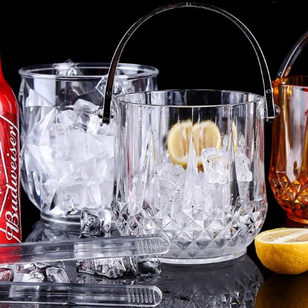 Bucket with Handle & Tongs Wine Chiller & Party Beverage Tub, Clear Acrylic Food Grade Ice Bucket, 37oziterStorage Tub - Set of 2
