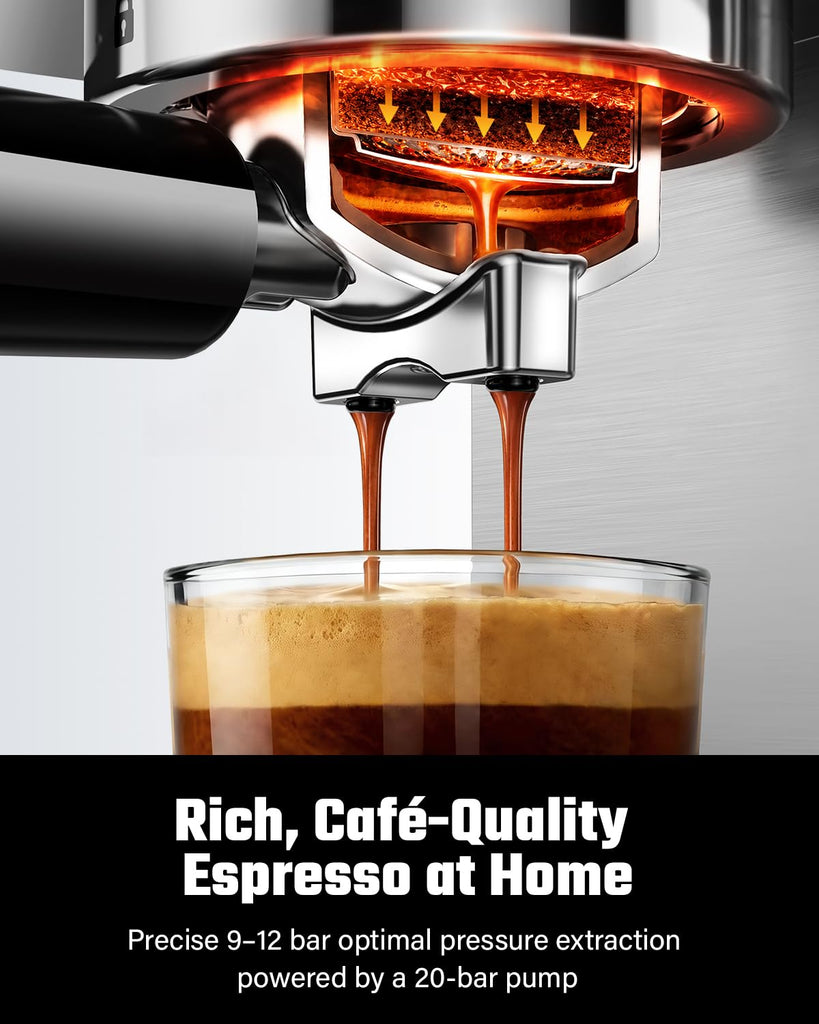 Espresso Coffee Machine 20 Bar with Milk Frother, Stainless Steel