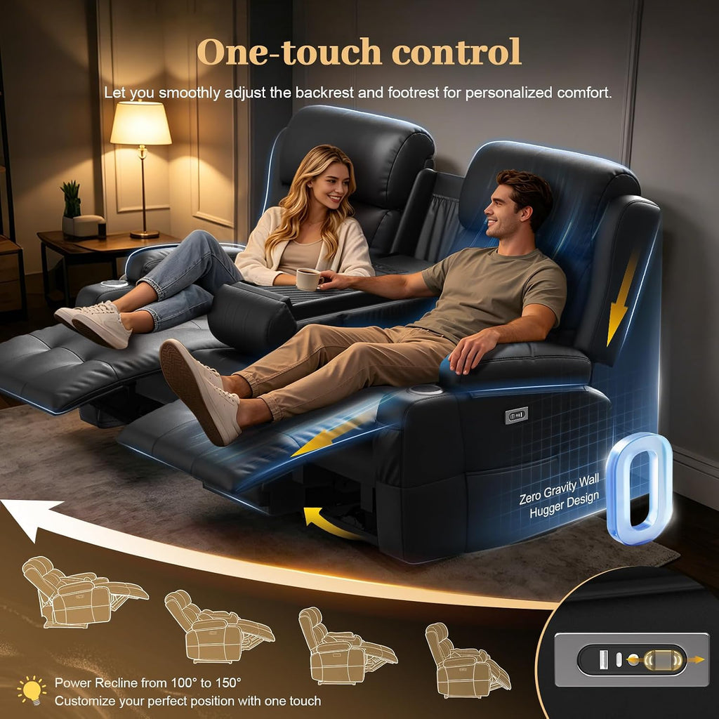 Power Reclining Loveseat Sofa with Console, Wall Hugger RV Recliner Couch, Home Theater Seating with Heating &