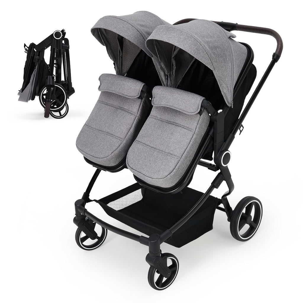 Side by Side Double Stroller for Twins, Lightweight Compact Foldable Baby Travel Stroller with High Landscape Seat