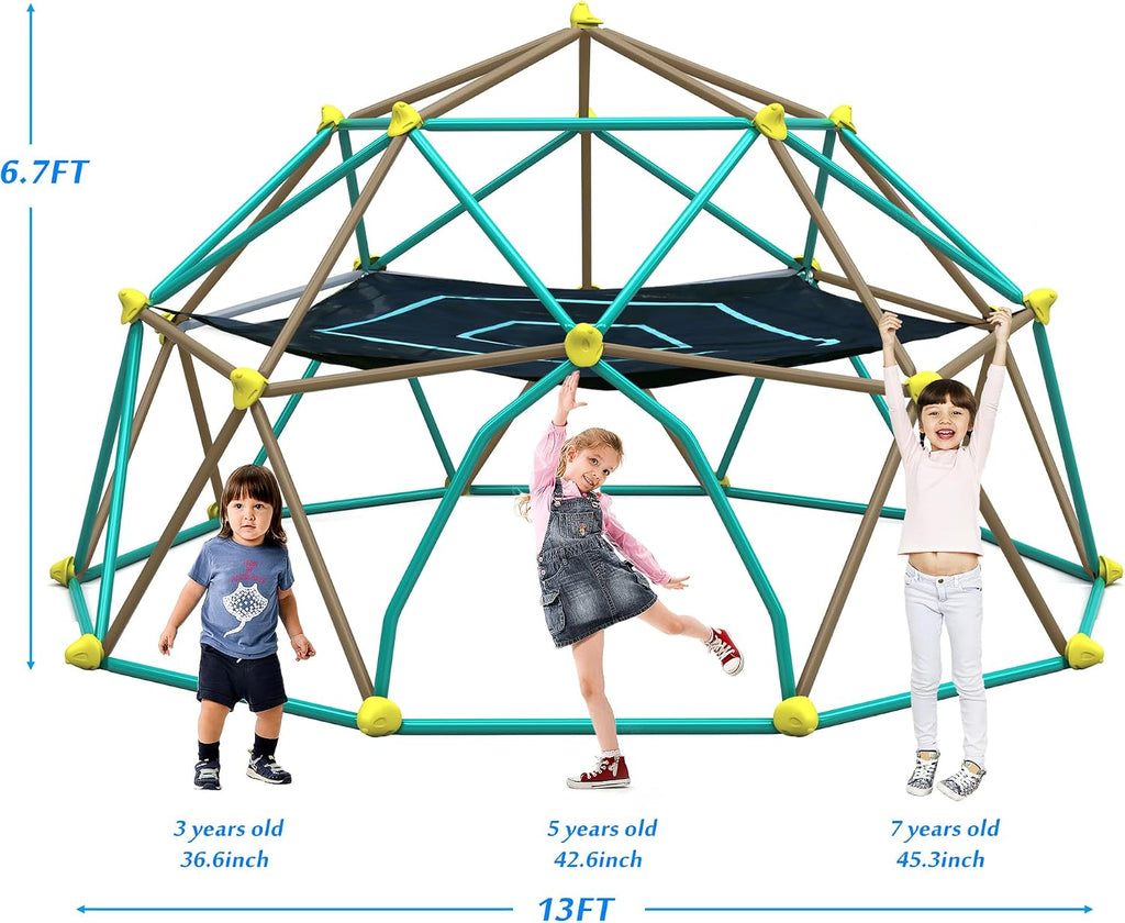 13 FT Climbing Dome for Kids 3 +, Geometric Dome Climber Play Center - Supports 1000LBS Outdoor Playset, Easy