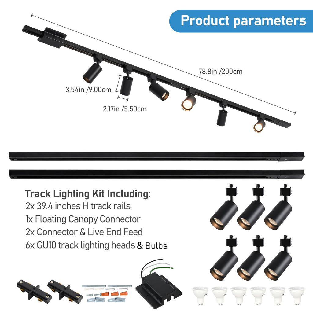LED Track Lighting Kit with 6.6FT H Track Lighting Rails & Canopy Connector, GU10 Dimmable Track