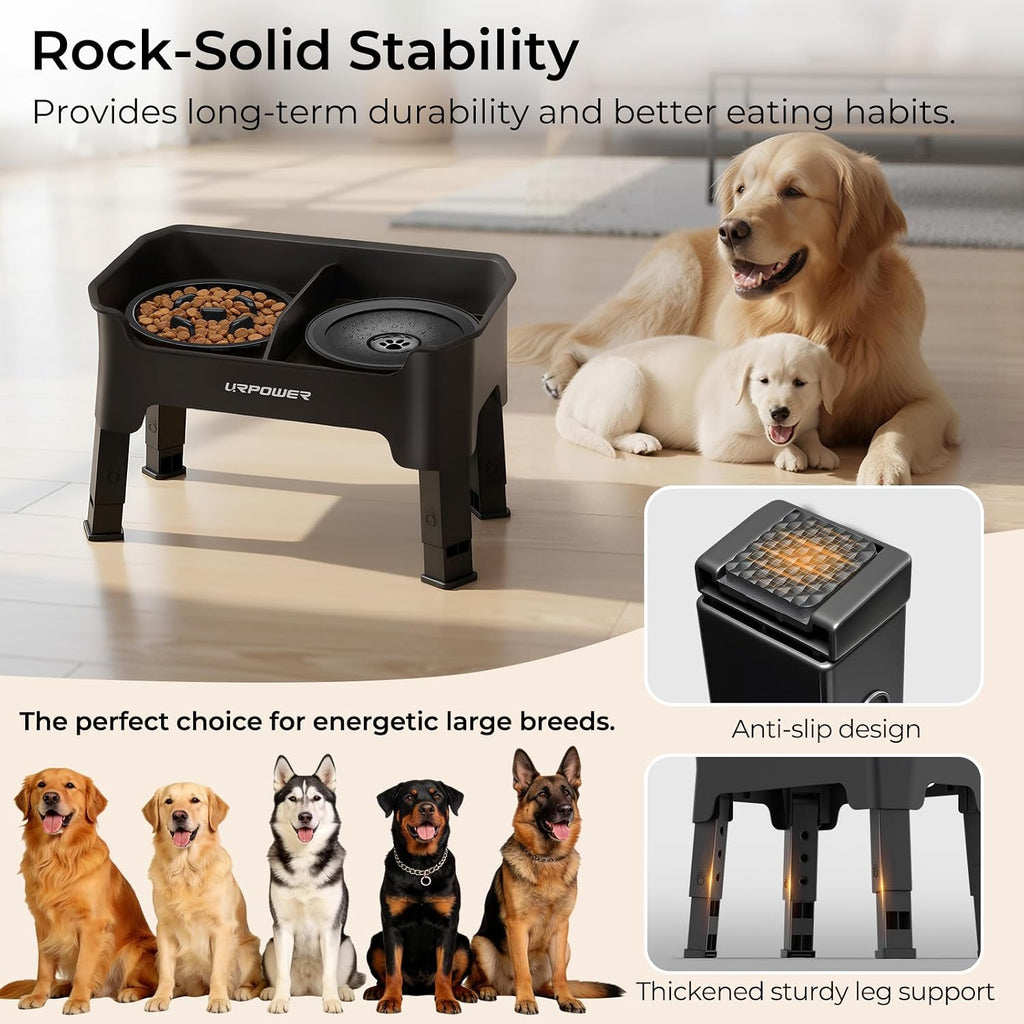Mess Proof Elevated Dog Bowls 4 Height Adjustable Raised Stand