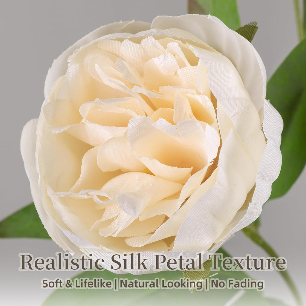 Peonies Artificial Flowers 27" Faux Flowers for Vase, Champagne - Set of 6