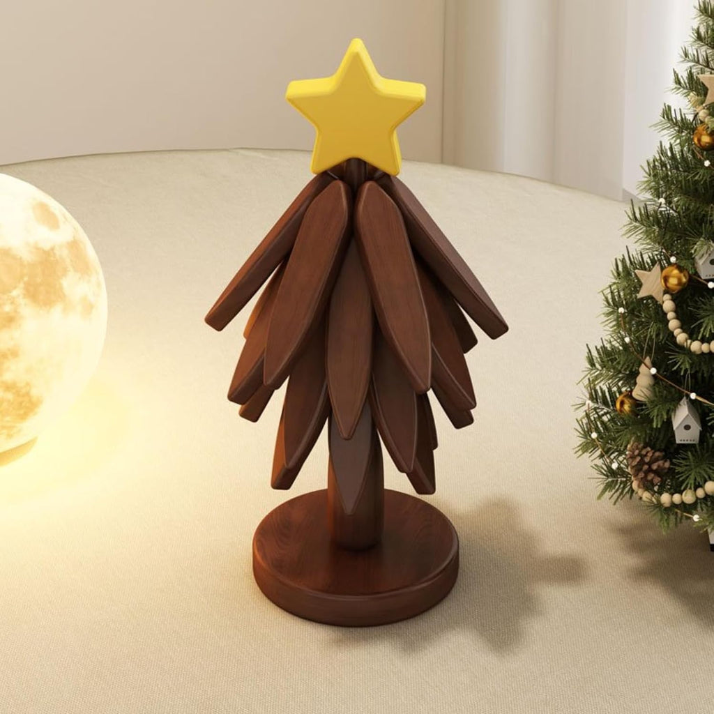Trivets for Hot Dishes, Upgraded Foldable Wooden Coaster Set Walnut Wood Christmas Tree Trivet Stand Home Decoration