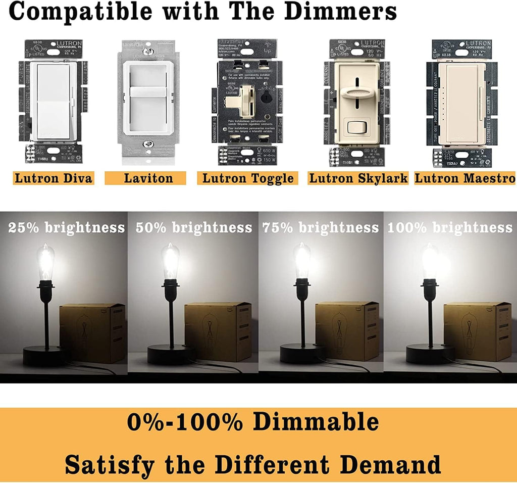 Vintage LED Edison Bulb 25W Equivalent, Daylight White 5000K, 200LM, 2 Watt ST19/ST58 E26 Decorative Filament Light