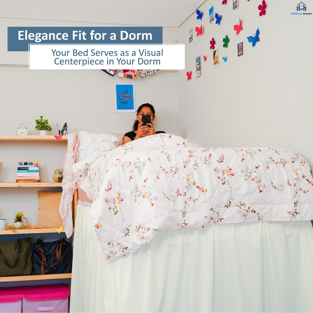 Ruffled Dorm Bed Skirt, Twin XL, 54-Inch Drop, Tailored with Split Corners, Ivory Dust Ruffle for Lofted College