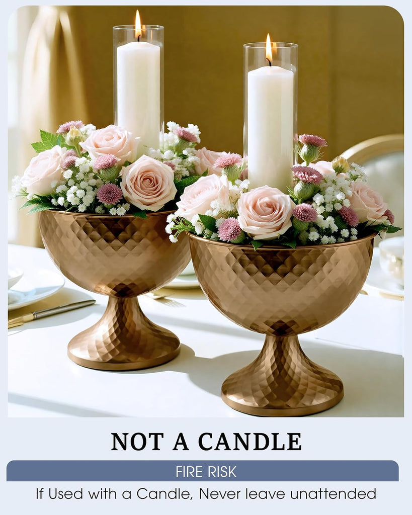 8.25'' Wide 7.3''High Decorative Bowl Vase Set of 10,Distressed Gold Metal Compote Bowl for Tables,Urn Vases for