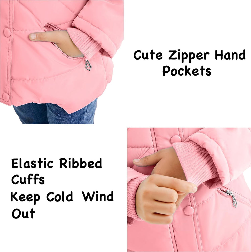 Girls' Winter Coats Fur Hooded Warm Puffer Jacket Coat with Fleece Lined
