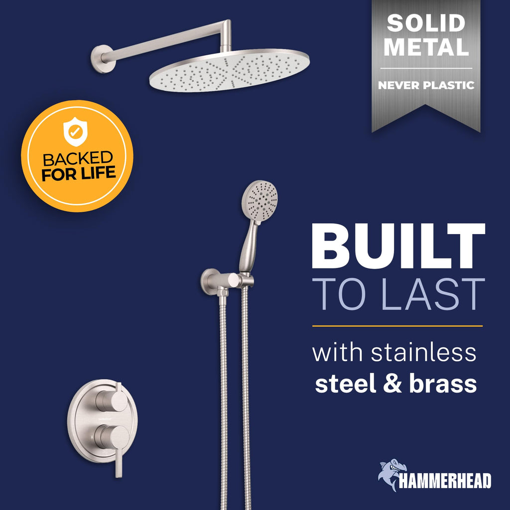 Metal Rain Shower System with Handheld, Valve and Trim Kit
