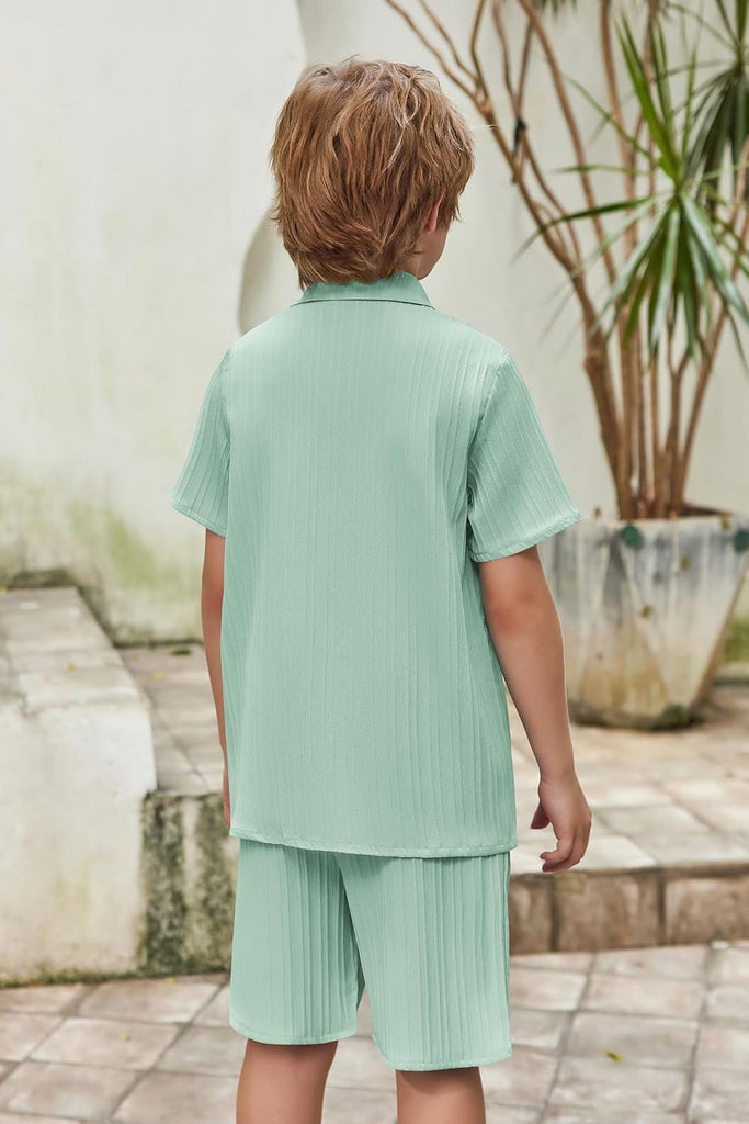 Boys Summer Textured Button Up Shirt & Shorts Set