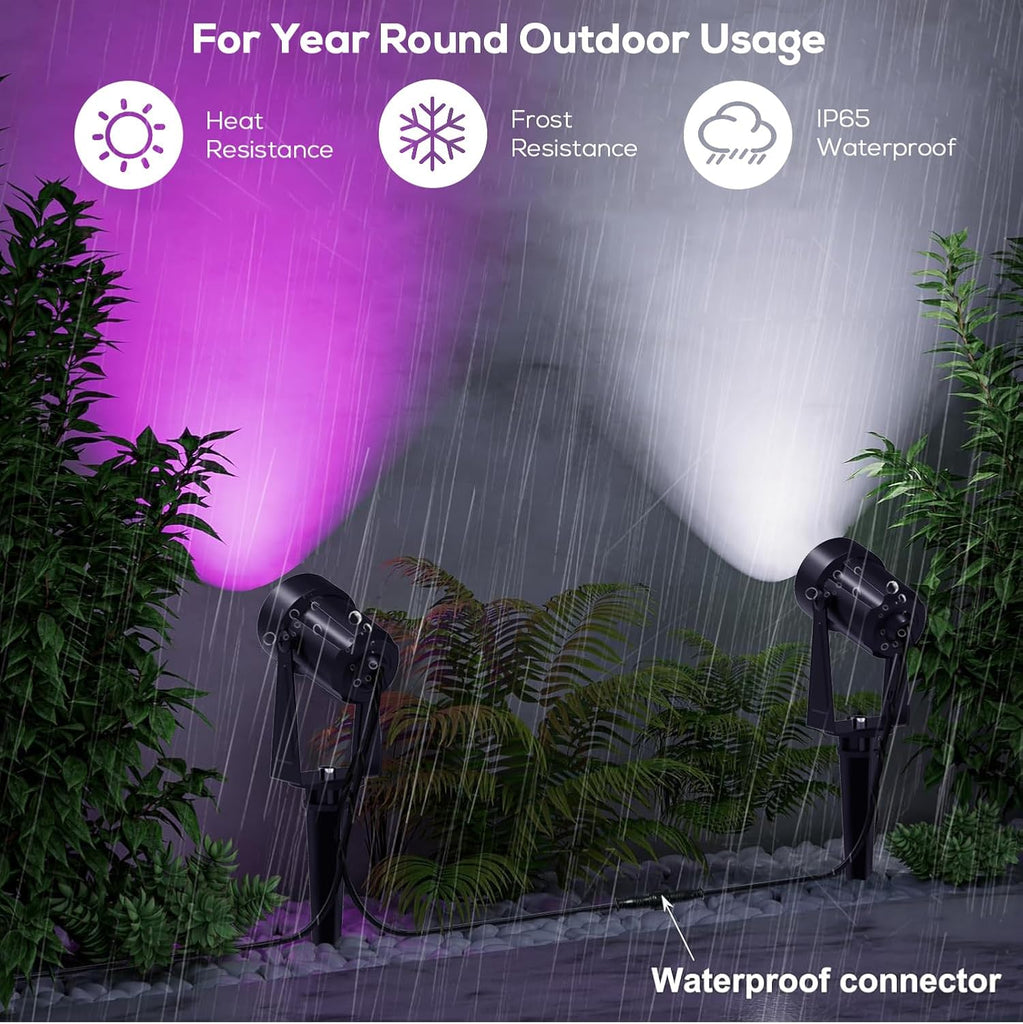 Outdoor Landscape Lighting with Remote, RGBW Color Changing Spot Uplights, 6 Pack