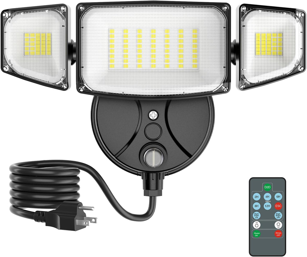 Dusk to Dawn Outdoor Lighting, Plug in Flood Light, Remote, Black | 100W 10000LM LED Security Light with Photocell, 2
