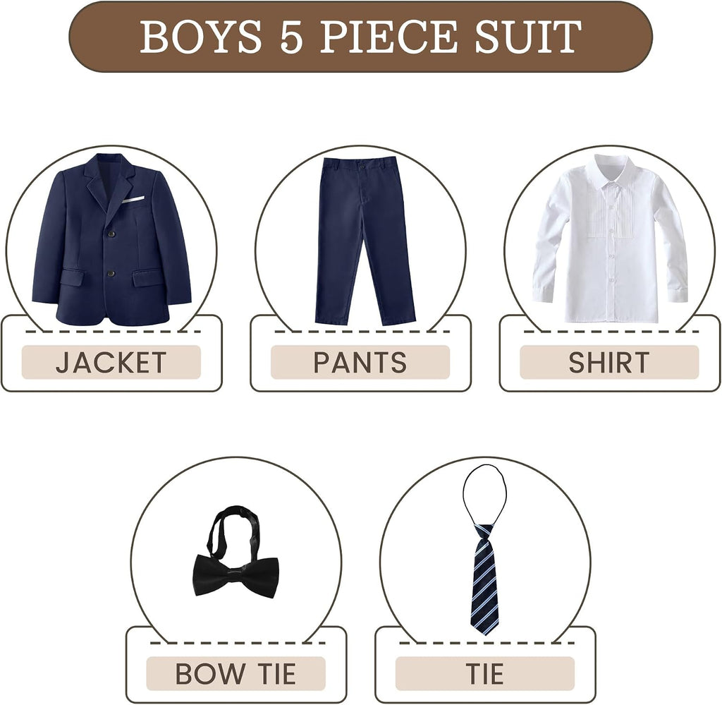 Boys Suit 5 Piece Suits for Kids Tuxedo Suit Set with Shirt Tie