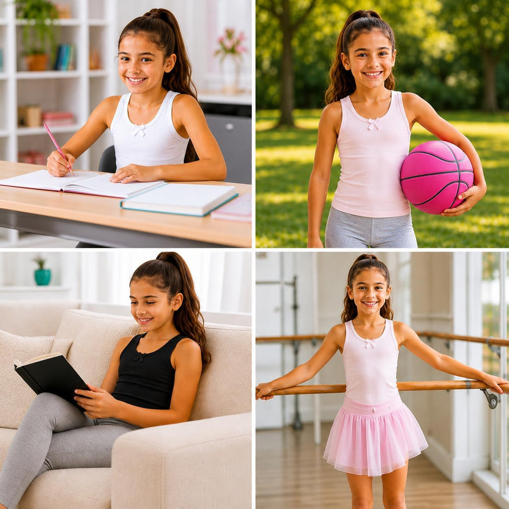 Girls Tank Tops 3 Pack 100% Cotton Scoop Neck Sleeveless