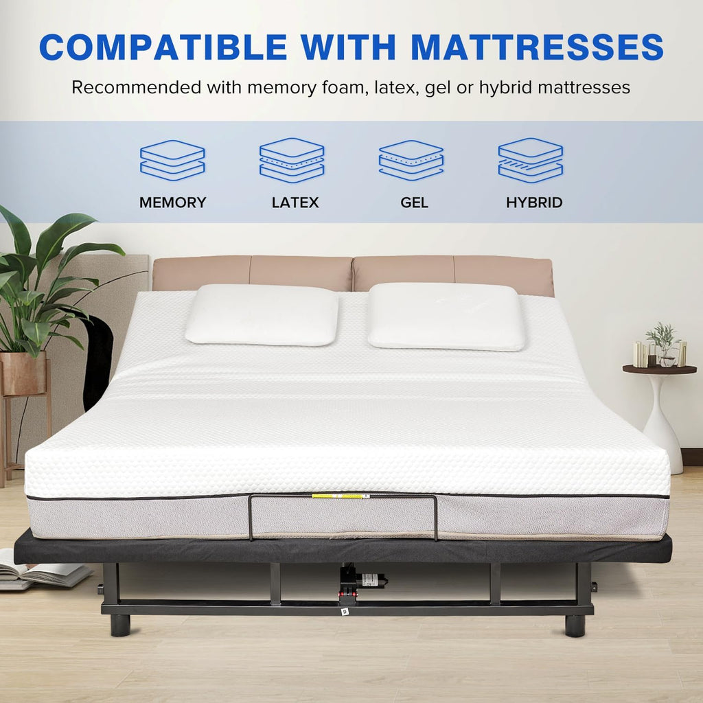 King Adjustable Bed Frame with Remote, Head & Foot Incline, Zero Gravity, 4 USB Ports & Under-Bed Nightlight, Quiet