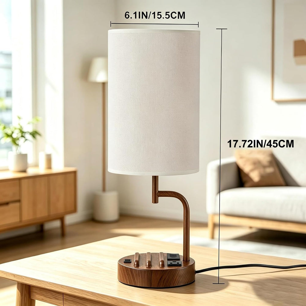 2 Pack Table Lamp, Bedside Lamp with 3 USB Charging Ports & AC Outlet, USB Desk Lamp with 2 Phone Holders, Linen