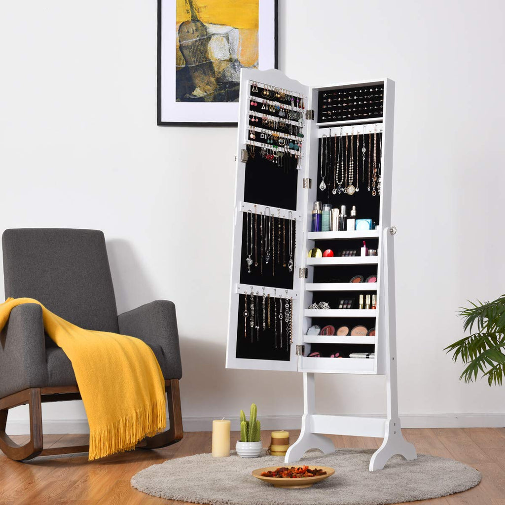 Standing Jewelry Cabinet Armoire with Full Length Mirror, Lockable