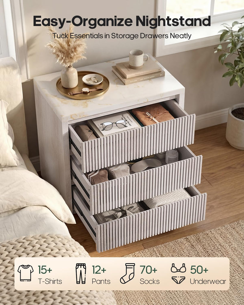 27.6" Wide Oversized Fluted Nightstand Set of 2, Slatted Tall Night Stands