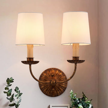Fabric Wall Sconces Antique Brushed Brass Wall Lights with Melted Candle Classic Mid Century Wall Lamp